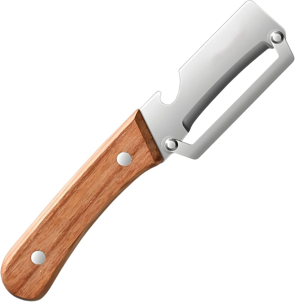 2-in-1 Peeler & Bottle Opener — Stainless Steel + Wooden Grip (1 Pc)