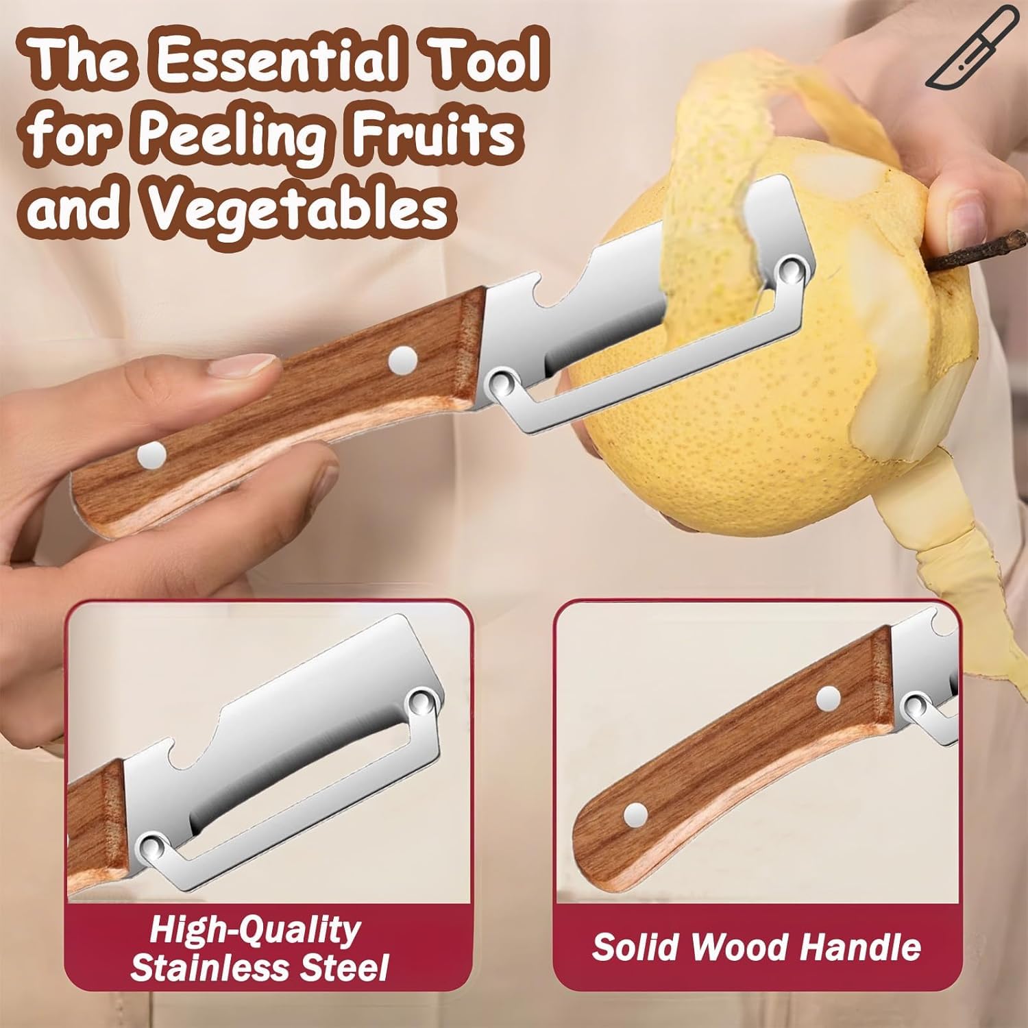 2-in-1 Peeler & Bottle Opener — Stainless Steel + Wooden Grip (1 Pc)